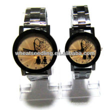 Relógio de cor dourada com banda de aço inoxidável para casal JW-32
